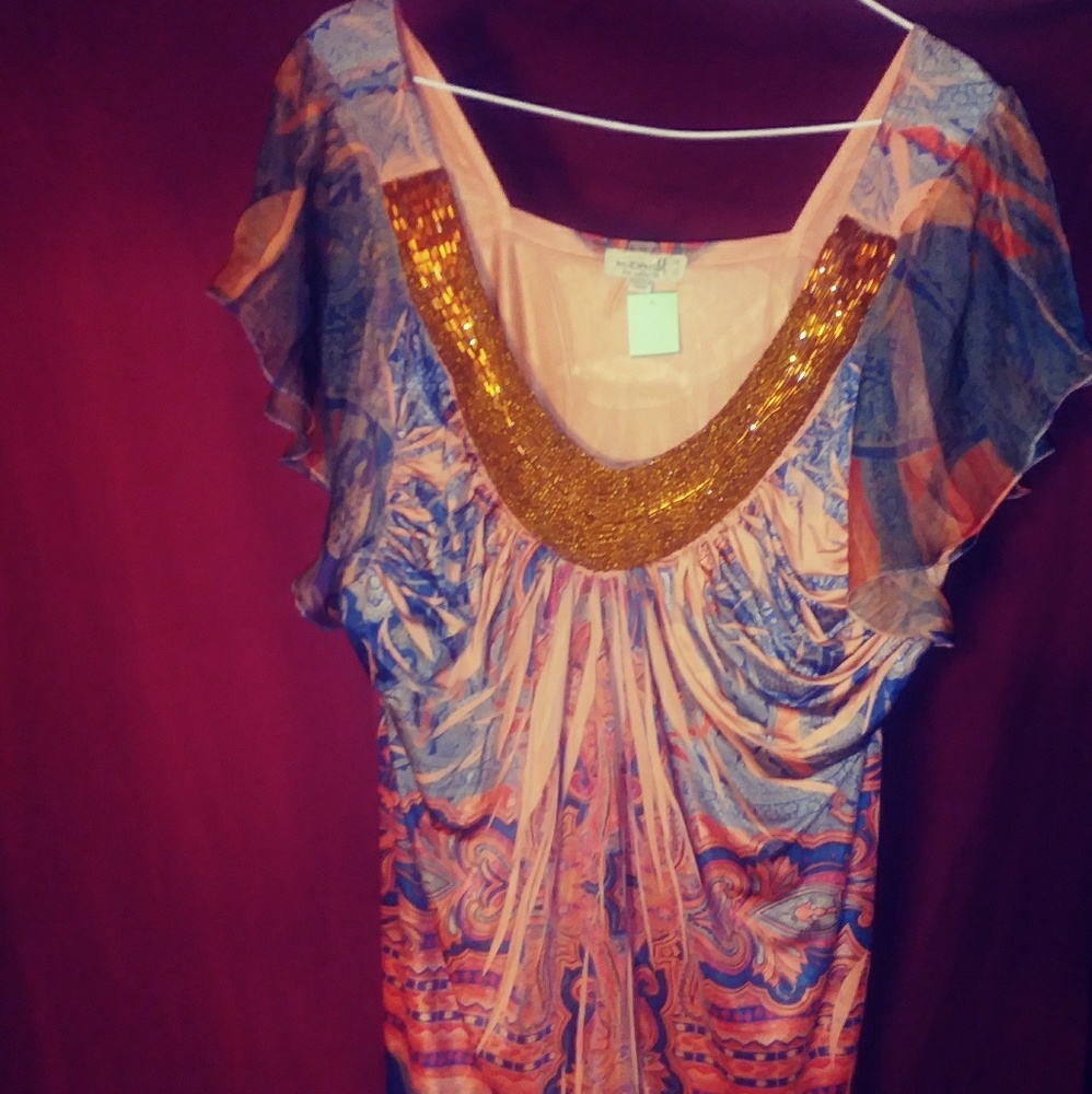 Womens orange beaded  sleeveless top